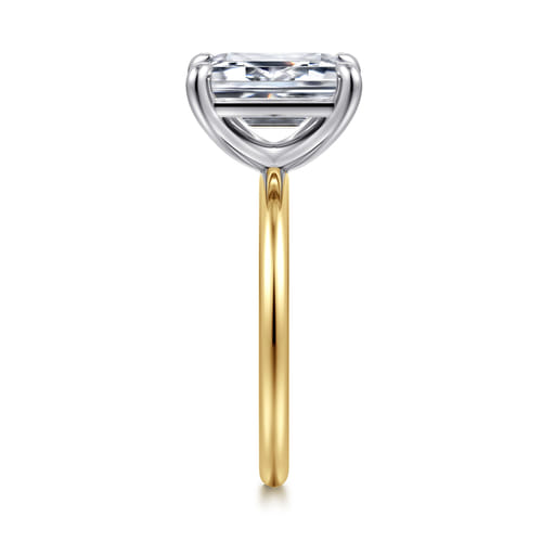 14K White-Yellow Gold Emerald Cut Solitaire Diamond Engagement Ring