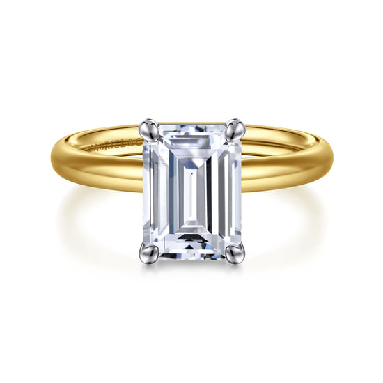 Gabriel - 14K White-Yellow Gold Emerald Cut Solitaire Diamond Engagement Ring