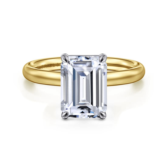 Gabriel - 14K White-Yellow Gold Emerald Cut Solitaire Diamond Engagement Ring