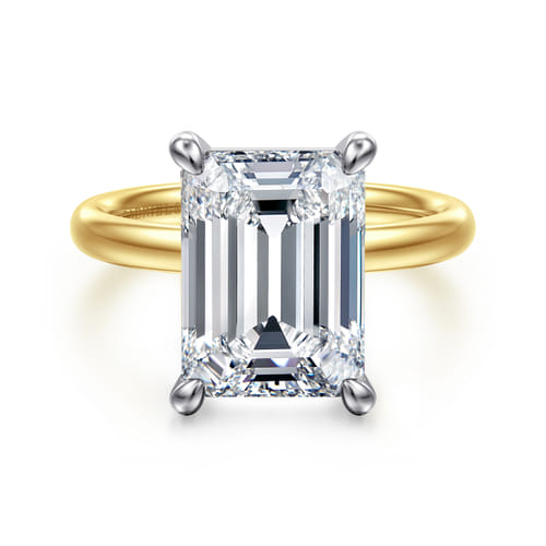 14K White-Yellow Gold Emerald Cut Solitaire Diamond Engagement Ring