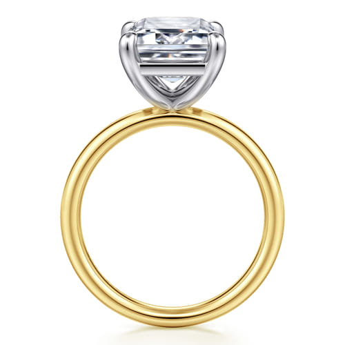 14K White-Yellow Gold Emerald Cut Solitaire Diamond Engagement Ring