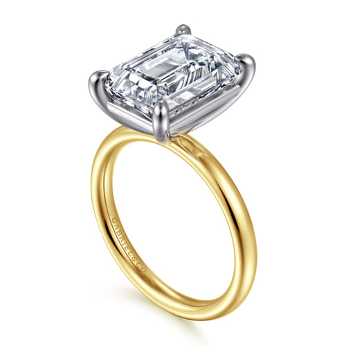 14K White-Yellow Gold Emerald Cut Solitaire Diamond Engagement Ring