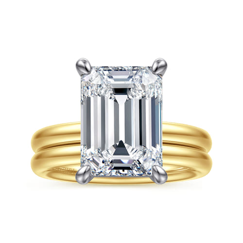 14K White-Yellow Gold Emerald Cut Solitaire Diamond Engagement Ring