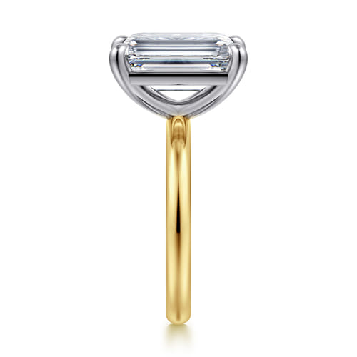 14K White-Yellow Gold Emerald Cut Solitaire Diamond Engagement Ring