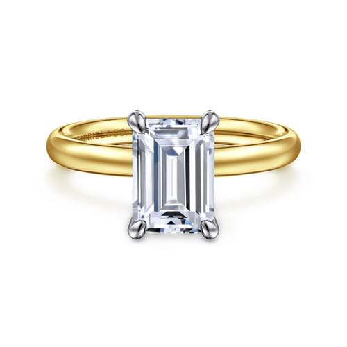 14K White-Yellow Gold Emerald Cut Solitaire Diamond Engagement Ring
