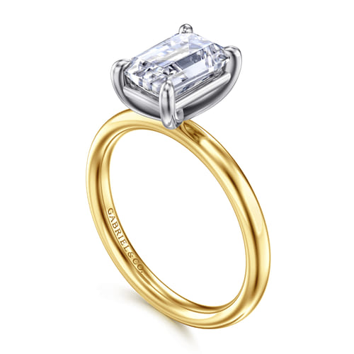 14K White-Yellow Gold Emerald Cut Solitaire Diamond Engagement Ring