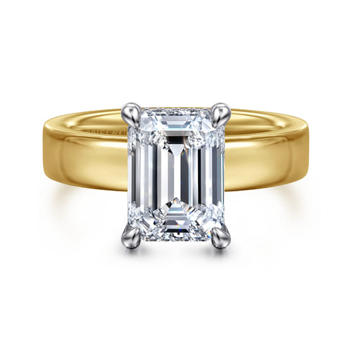 14K White-Yellow Gold Emerald Cut Solitaire Diamond Engagement Ring