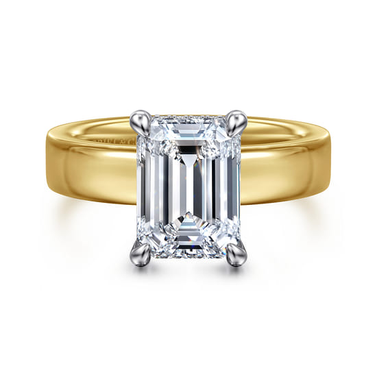 14K White-Yellow Gold Emerald Cut Solitaire Diamond Engagement Ring