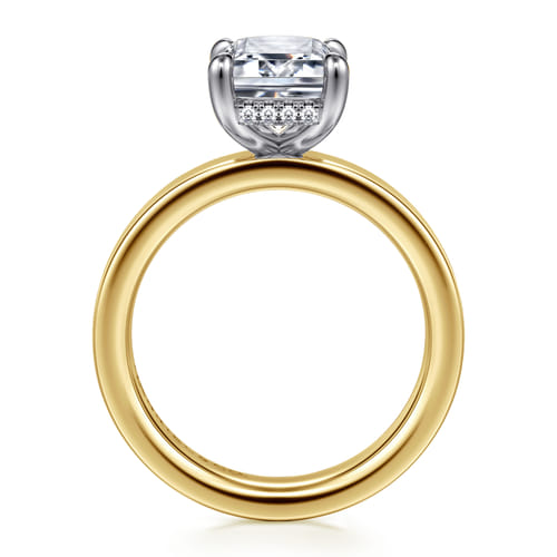 14K White-Yellow Gold Emerald Cut Solitaire Diamond Engagement Ring