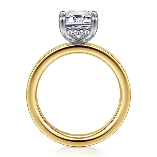 14K White-Yellow Gold Emerald Cut Solitaire Diamond Engagement Ring angle 2