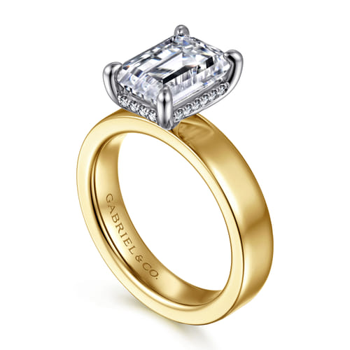 14K White-Yellow Gold Emerald Cut Solitaire Diamond Engagement Ring