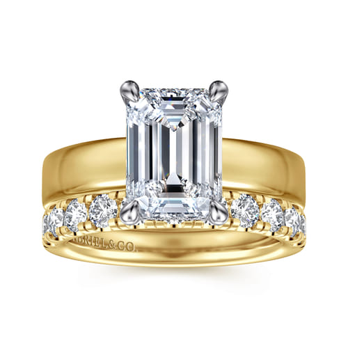 14K White-Yellow Gold Emerald Cut Solitaire Diamond Engagement Ring