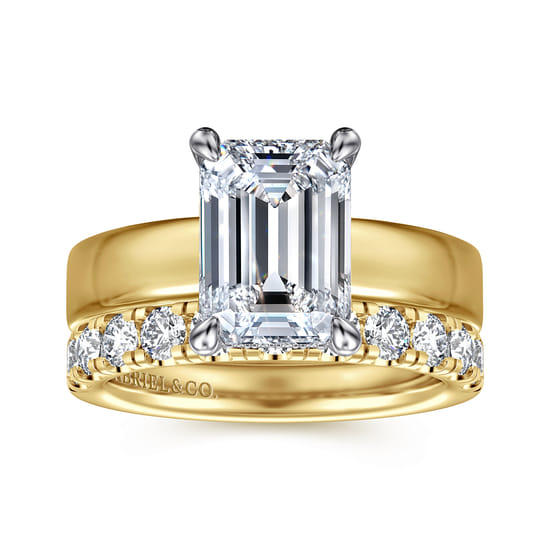 14K White-Yellow Gold Emerald Cut Solitaire Diamond Engagement Ring angle 4