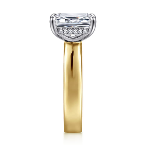14K White-Yellow Gold Emerald Cut Solitaire Diamond Engagement Ring