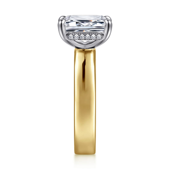 14K White-Yellow Gold Emerald Cut Solitaire Diamond Engagement Ring angle 5