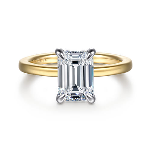 14K White-Yellow Gold Emerald Cut Solitaire Diamond Engagement Ring
