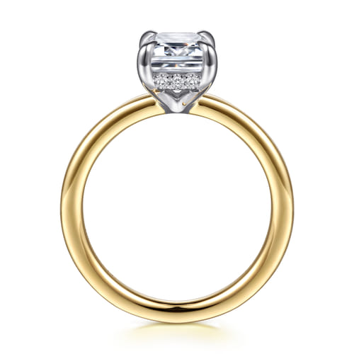 14K White-Yellow Gold Emerald Cut Solitaire Diamond Engagement Ring