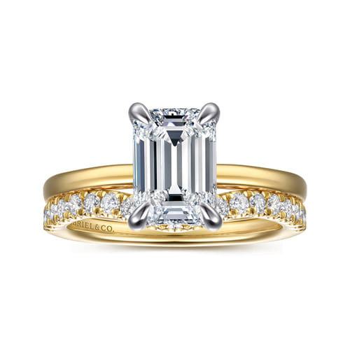 14K White-Yellow Gold Emerald Cut Solitaire Diamond Engagement Ring