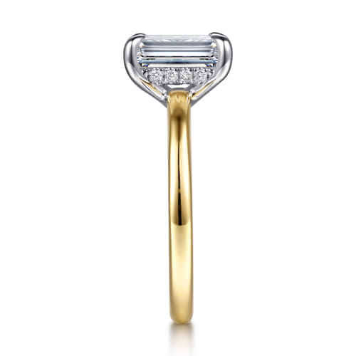 14K White-Yellow Gold Emerald Cut Solitaire Diamond Engagement Ring