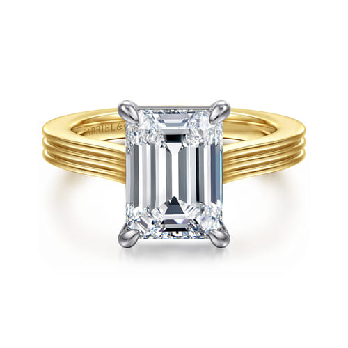 14K White-Yellow Gold Emerald Cut Solitaire Diamond Engagement Ring