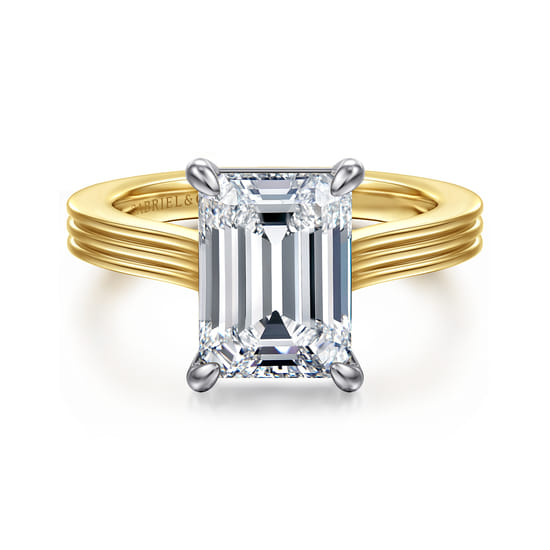 14K White-Yellow Gold Emerald Cut Solitaire Diamond Engagement Ring