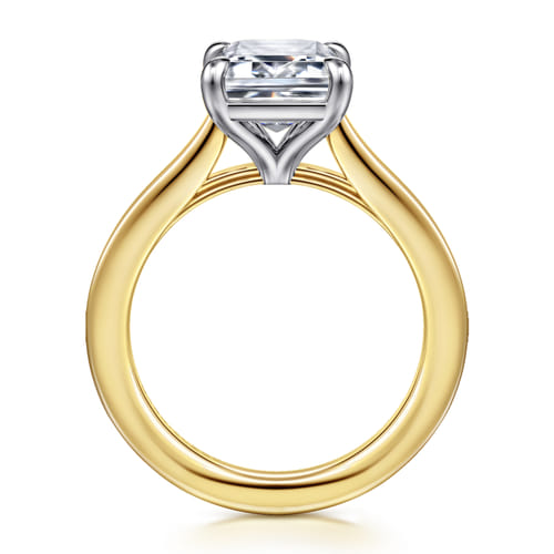 14K White-Yellow Gold Emerald Cut Solitaire Diamond Engagement Ring