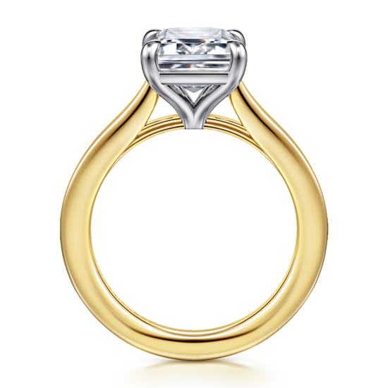 14K White-Yellow Gold Emerald Cut Solitaire Diamond Engagement Ring angle 2