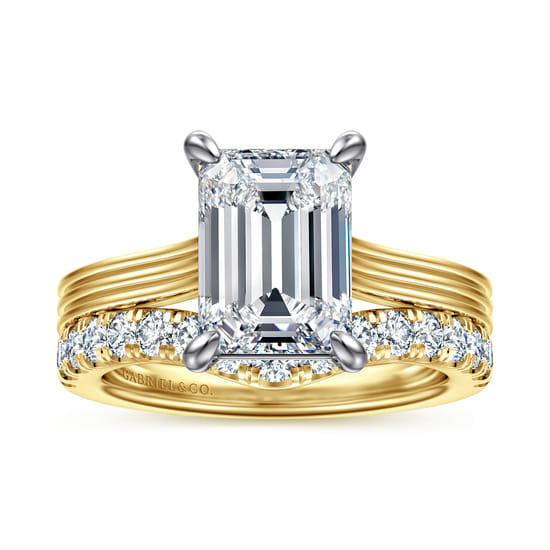 14K White-Yellow Gold Emerald Cut Solitaire Diamond Engagement Ring angle 4
