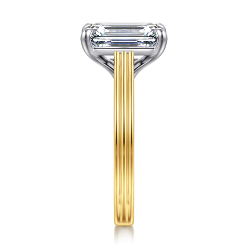 14K White-Yellow Gold Emerald Cut Solitaire Diamond Engagement Ring