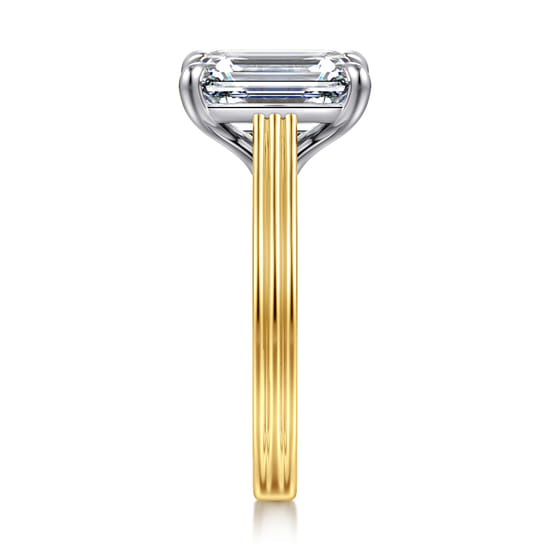 14K White-Yellow Gold Emerald Cut Solitaire Diamond Engagement Ring angle 5