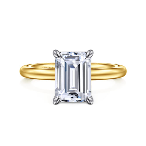 14K White-Yellow Gold Emerald Cut Solitaire Engagement Ring