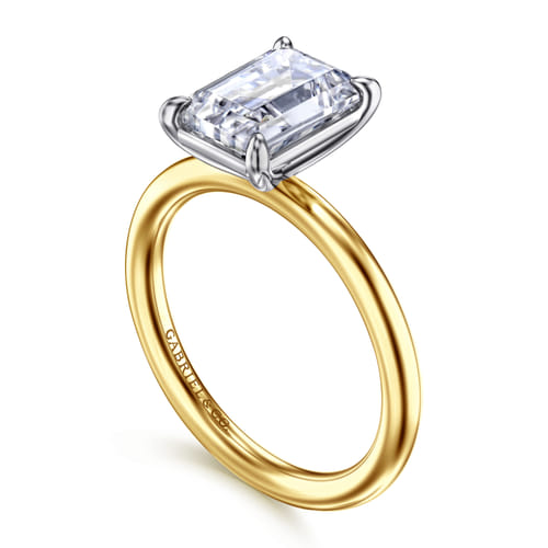 14K White-Yellow Gold Emerald Cut Solitaire Engagement Ring