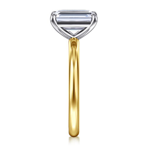 14K White-Yellow Gold Emerald Cut Solitaire Engagement Ring