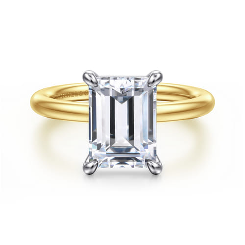14K White-Yellow Gold Emerald Cut Solitaire Engagement Ring