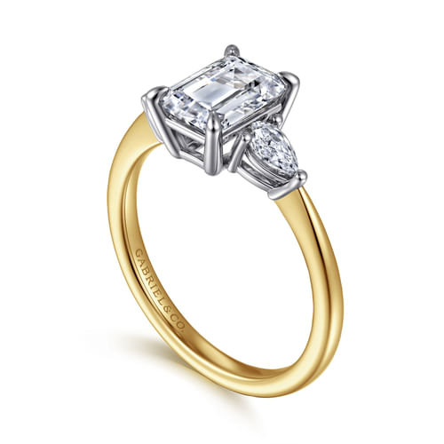 14K White-Yellow Gold Emerald Cut Three Stone Diamond Engagement Ring