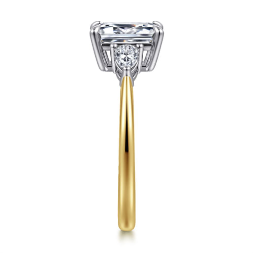 14K White-Yellow Gold Emerald Cut Three Stone Diamond Engagement Ring