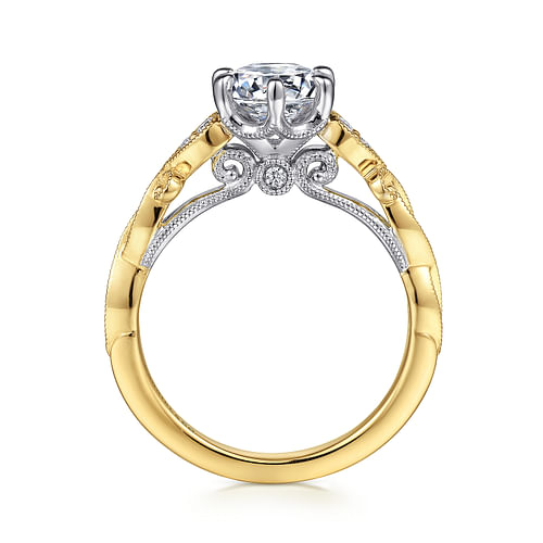 14K White-Yellow Gold Floral Round Diamond Engagement Ring