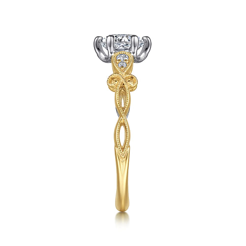 14K White-Yellow Gold Floral Round Diamond Engagement Ring