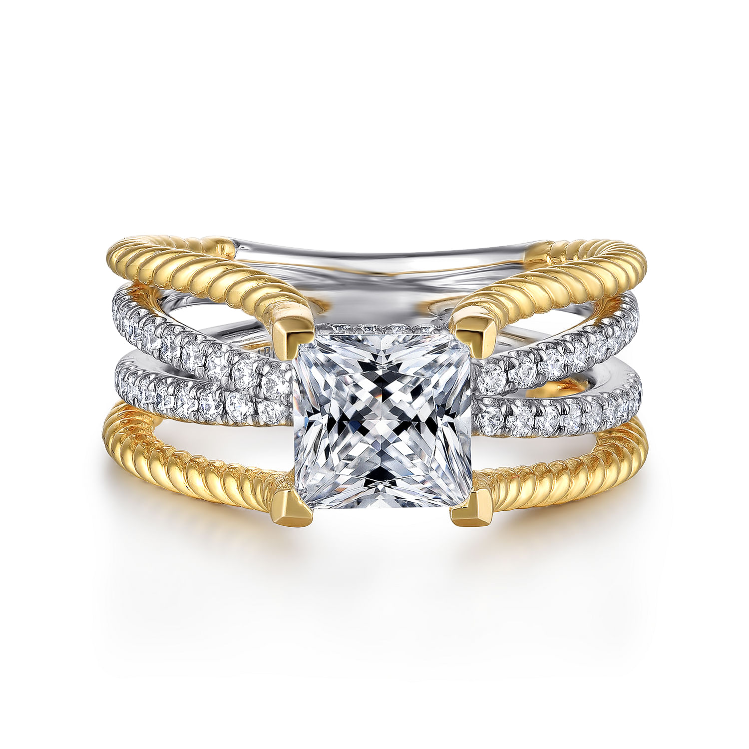 Gabriel - 14K White-Yellow Gold Free Form Princess Cut Diamond Engagement Ring
