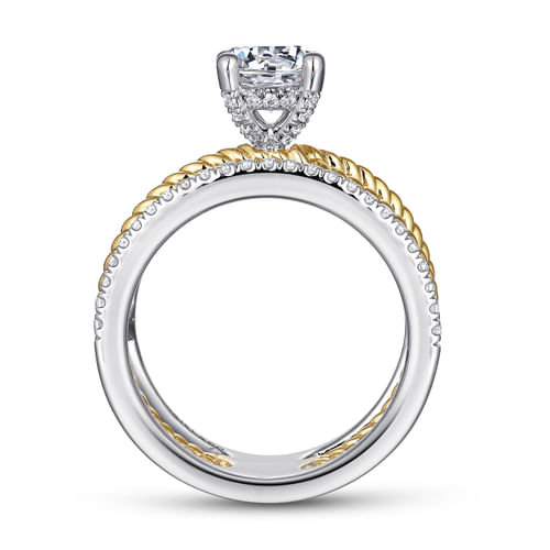 14K White-Yellow Gold Free Form Round Diamond Engagement Ring