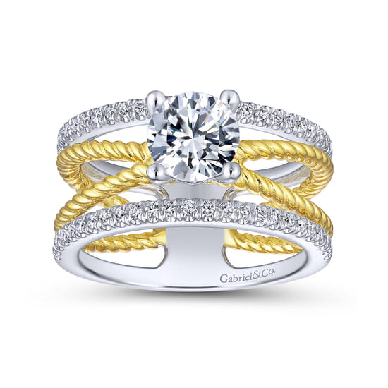 14K White-Yellow Gold Free Form Round Diamond Engagement Ring angle 5