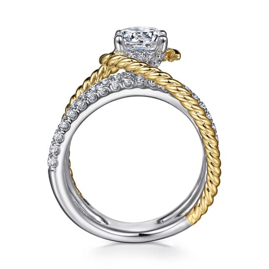 14K White-Yellow Gold Free Form Round Diamond Engagement Ring angle 2