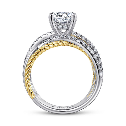 14K White-Yellow Gold Free Form Round Diamond Engagement Ring