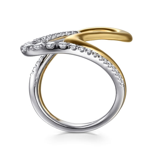 14K White &Yellow Gold Graduating Diamond Twisted Ring
