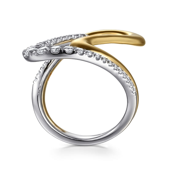 14K White &Yellow Gold Graduating Diamond Twisted Ring angle 2