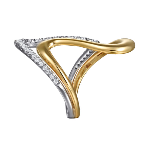14K White &Yellow Gold Graduating Diamond Twisted Ring
