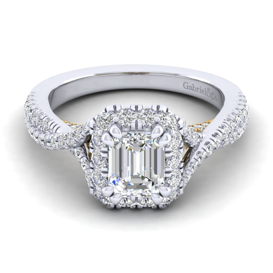 Gabriel - 14K White-Yellow Gold Halo Emerald Cut Diamond Engagement Ring Gabriel - 14K White-Yellow Gold Halo Emerald Cut Diamond Engagement Ring