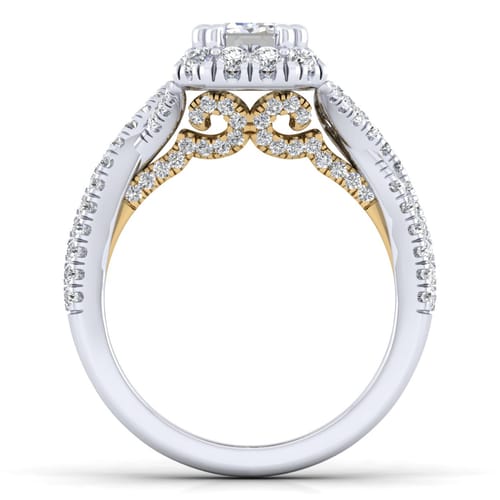 14K White-Yellow Gold Halo Emerald Cut Diamond Engagement Ring 14K White-Yellow Gold Halo Emerald Cut Diamond Engagement Ring
