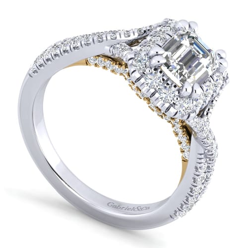 14K White-Yellow Gold Halo Emerald Cut Diamond Engagement Ring 14K White-Yellow Gold Halo Emerald Cut Diamond Engagement Ring