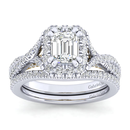 14K White-Yellow Gold Halo Emerald Cut Diamond Engagement Ring 14K White-Yellow Gold Halo Emerald Cut Diamond Engagement Ring